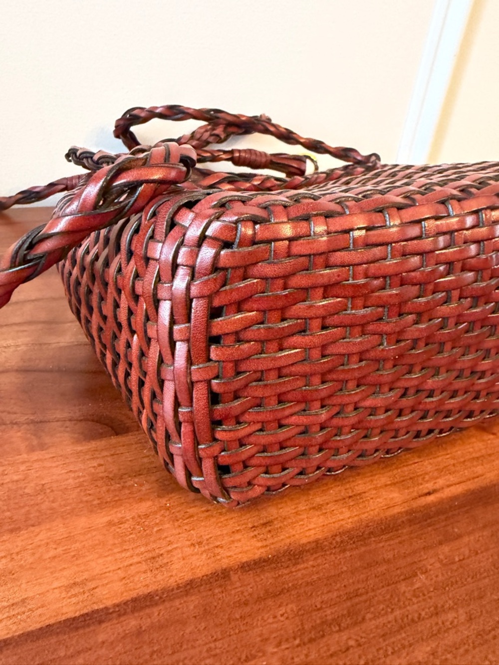 Talbots Woven Leather Crossbody Bag, Rich Brown; Magnetic Close, Braided Straps - Picture 9 of 16
